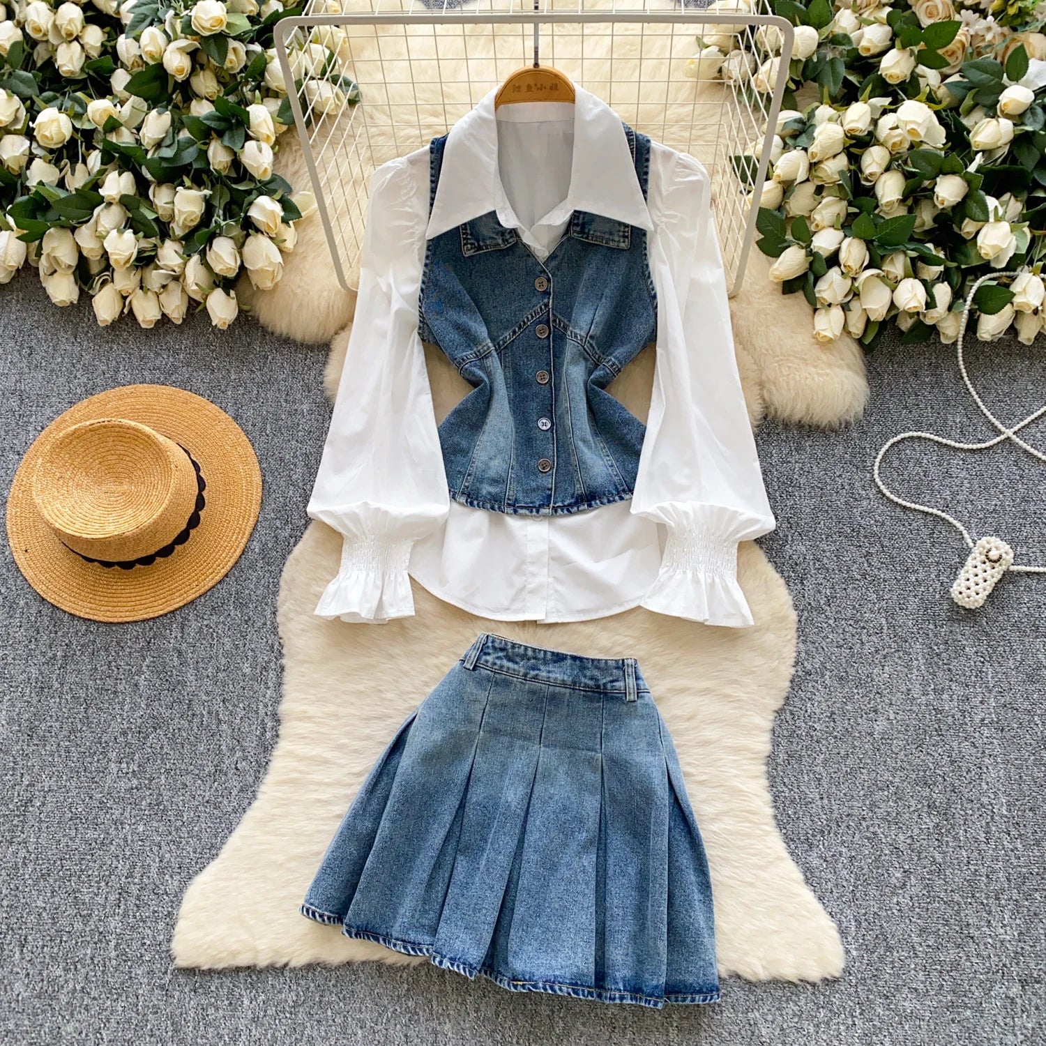Fall Casual 3 Piece Set for Women Top And Denim Suit Clothing Wholesale