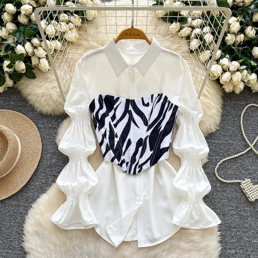 Fall Sweet 2 Piece Set for Women Puff Sleeve Tunic Top And Slim Suit Ropa Wholesale