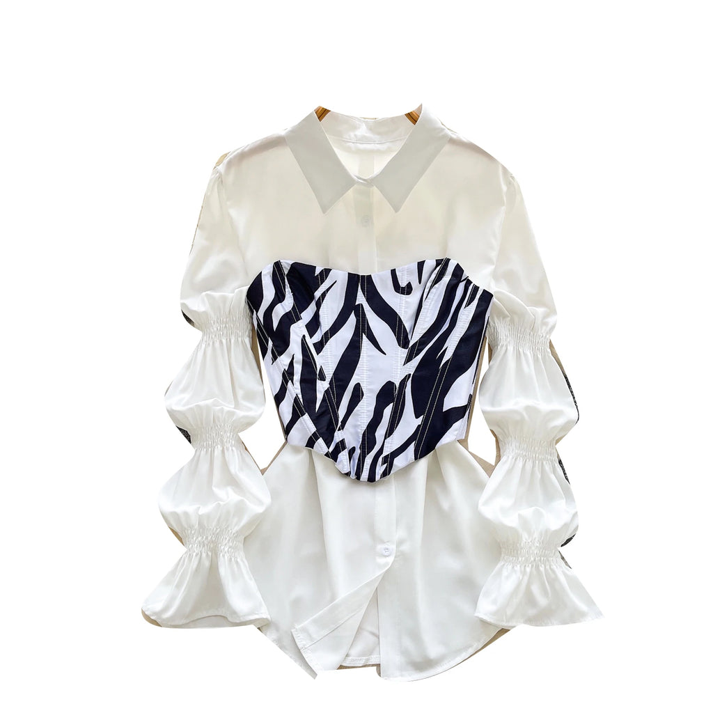 Fall Sweet 2 Piece Set for Women Puff Sleeve Tunic Top And Slim Suit Ropa Wholesale