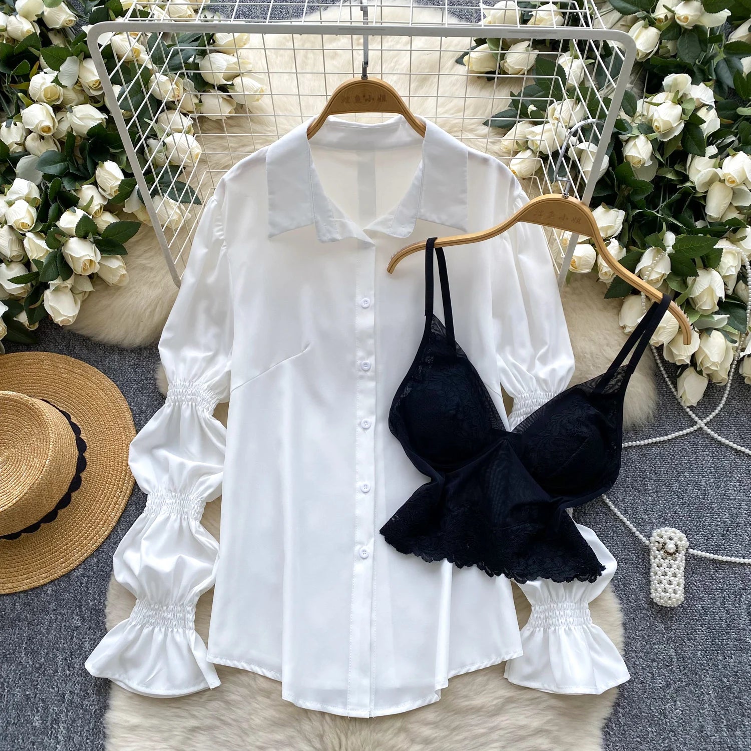 Roman 2 Piece Set For Women Puff Sleeve Top And Lace Set Ropa Wholesale