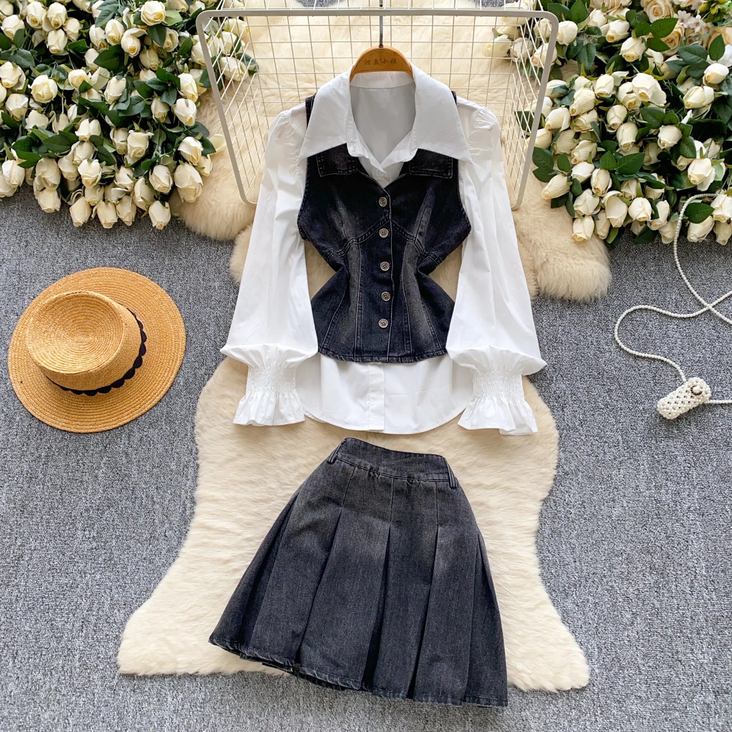 Fall Casual 3 Piece Set for Women Top And Denim Suit Clothing Wholesale