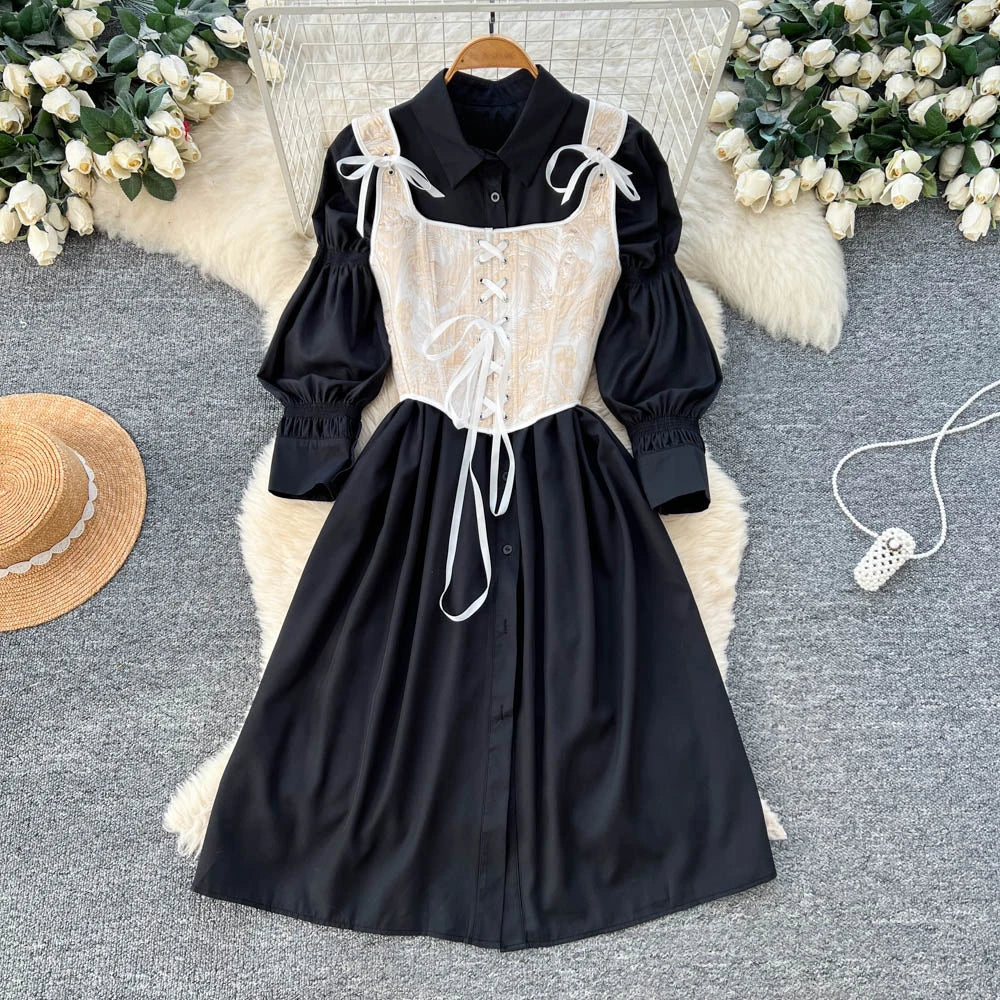 Spring Elegant 2 Piece Set for Women Lantern Sleeve Top And Slim Lace Suit Ropa Wholesale