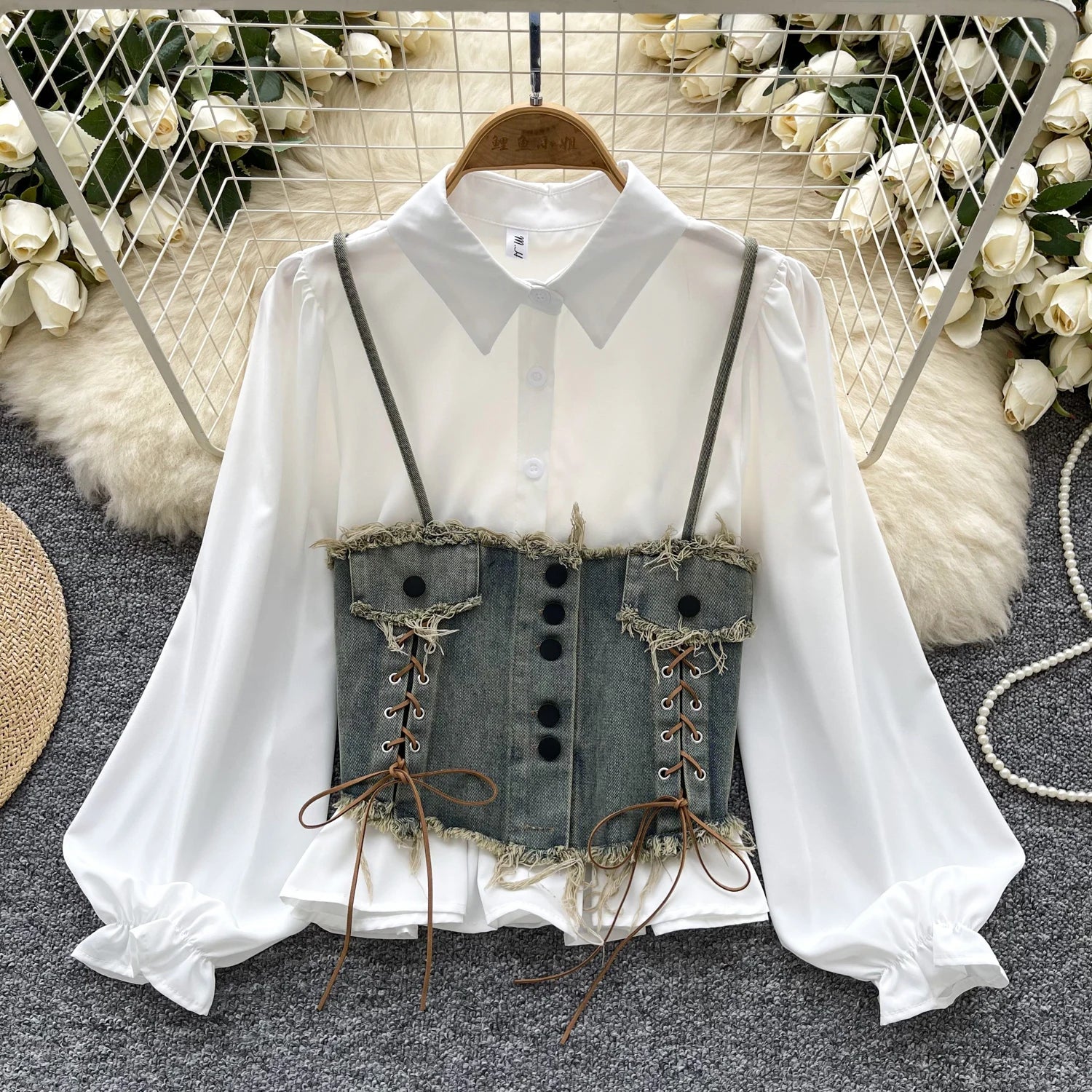 Vintage 2 Piece Set For Women Tunic Bandage Top And Denim Set Clothing Wholesale