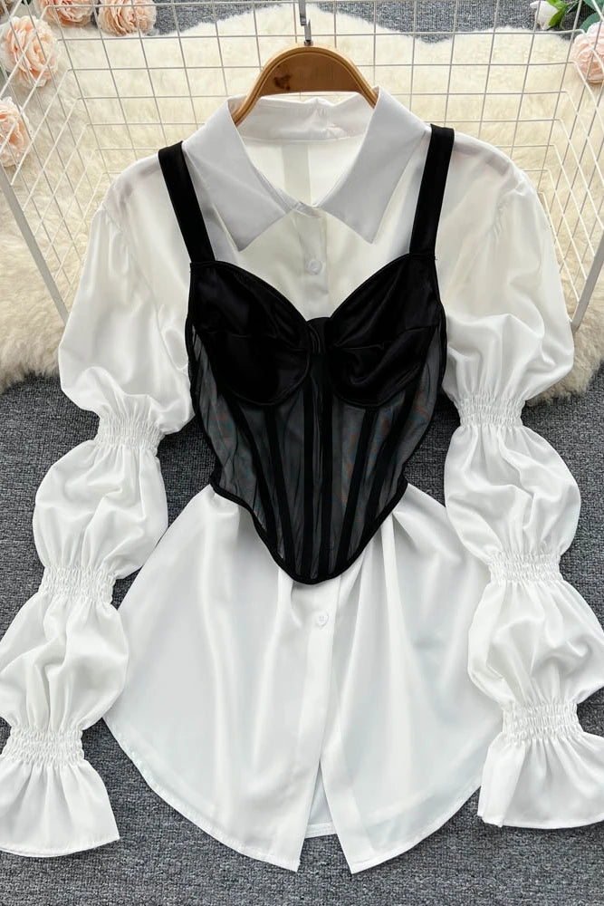 Fall Women's Elegant Sets Puff Sleeve Tube Top And Shirt Dress Set Ropa Wholesale