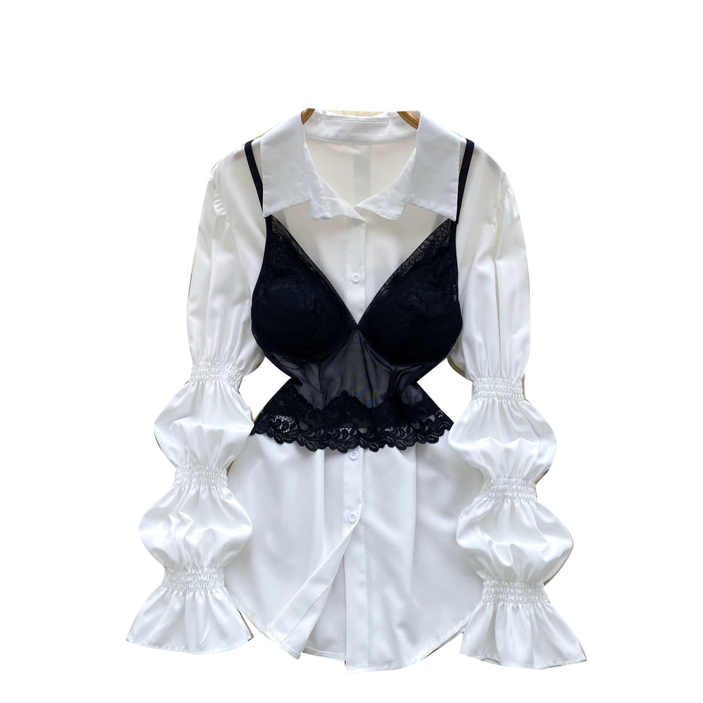 Roman 2 Piece Set For Women Puff Sleeve Top And Lace Set Ropa Wholesale