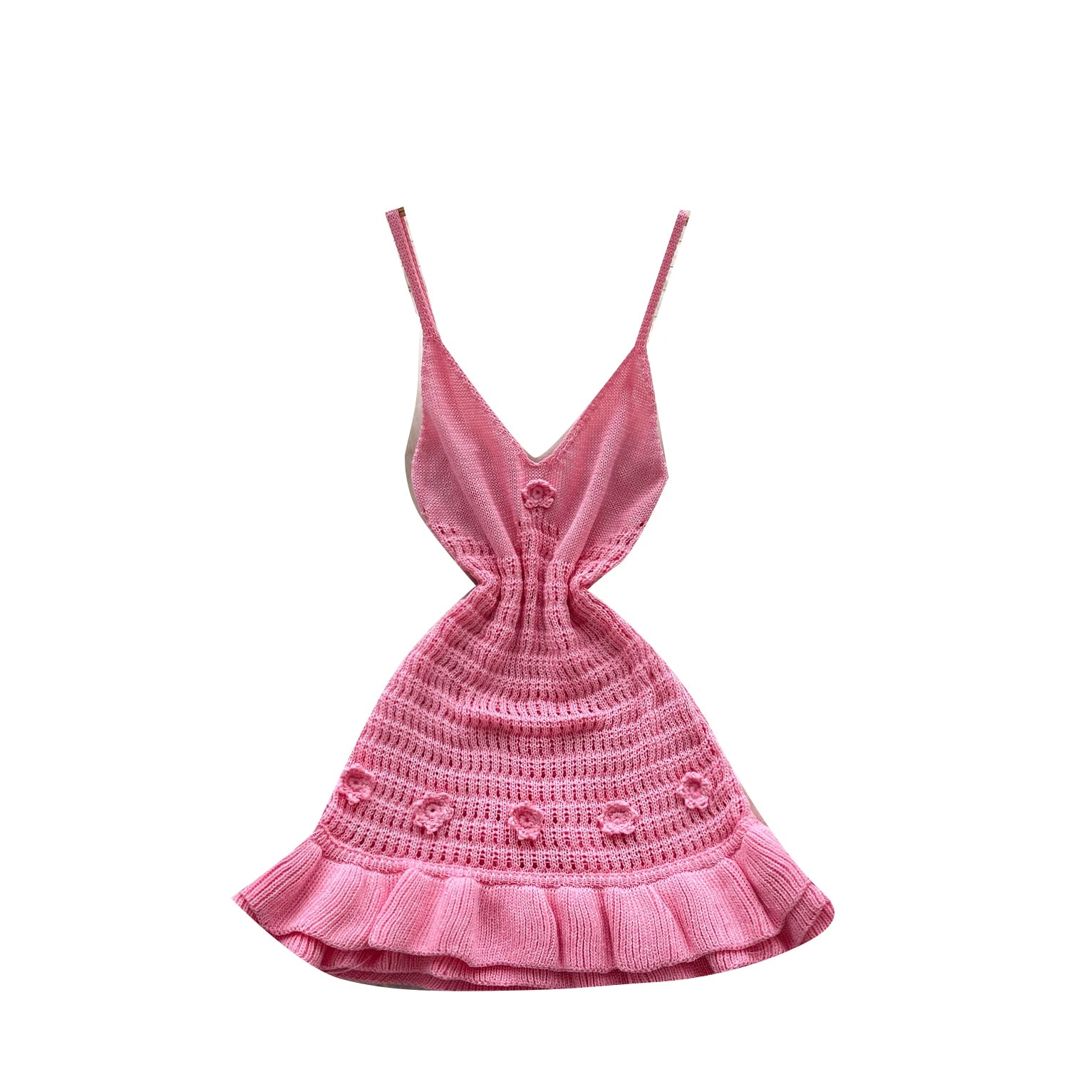 A women’s summer tunic hip midi dress with an empire waist, ruffled lace detailing, and a fitted silhouette.