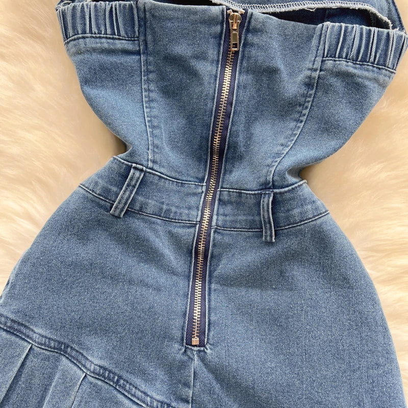 Hottie Strapless Wearing Summer New Slim-Fit Denim A-Line Dress