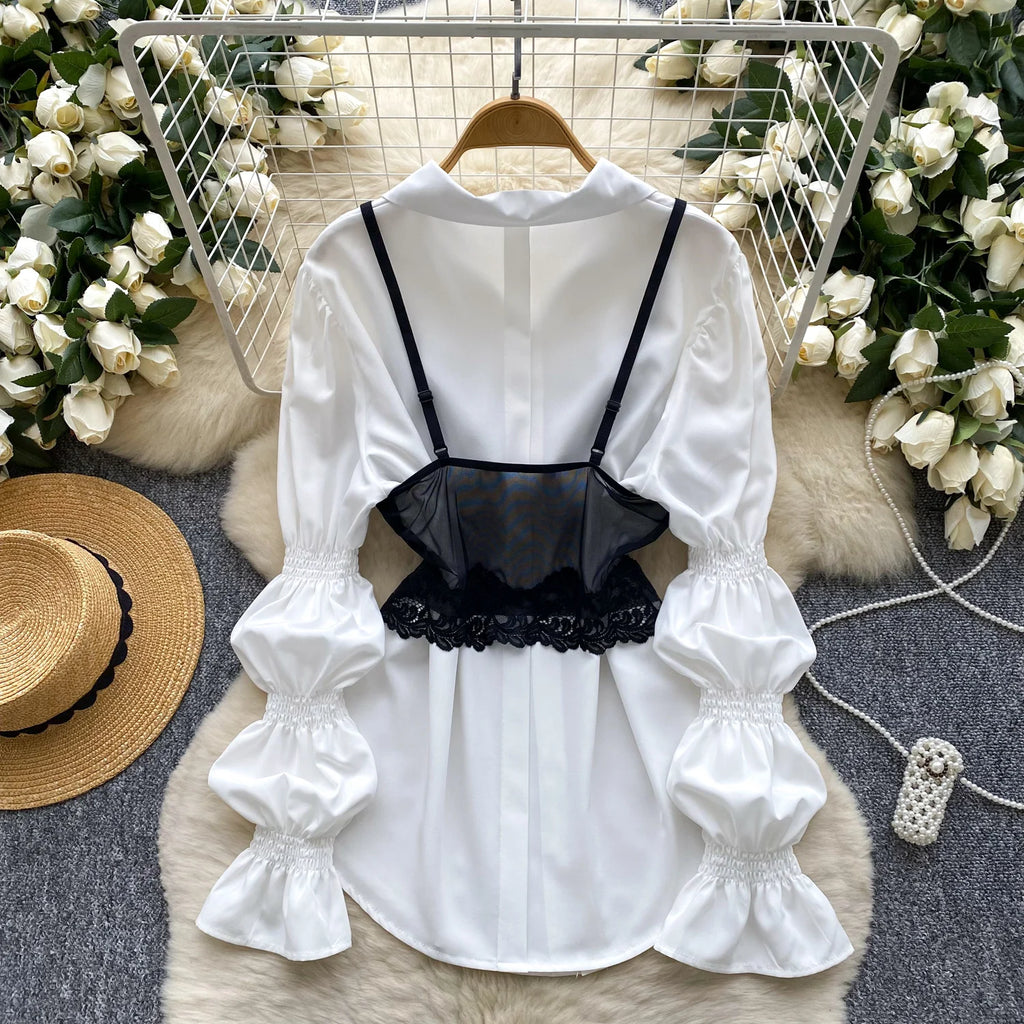 Roman 2 Piece Set For Women Puff Sleeve Top And Lace Set Ropa Wholesale