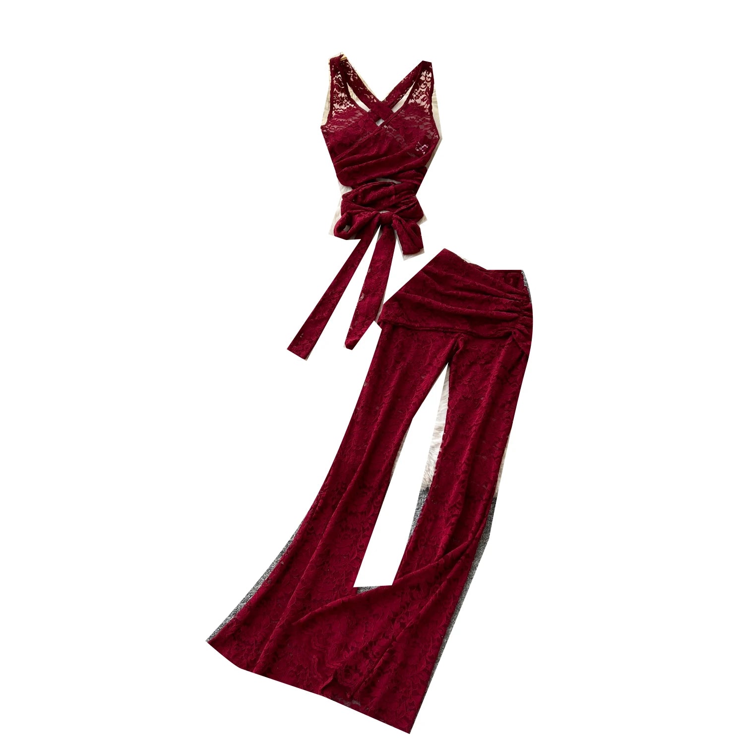 American clothing wholesale summer women’s sets include a tunic bandage top and a high-waisted lace set.