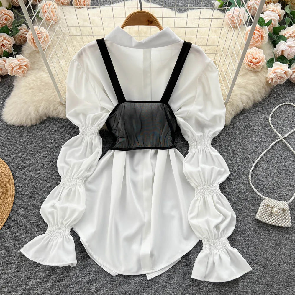 Fall Women's Elegant Sets Puff Sleeve Tube Top And Shirt Dress Set Ropa Wholesale