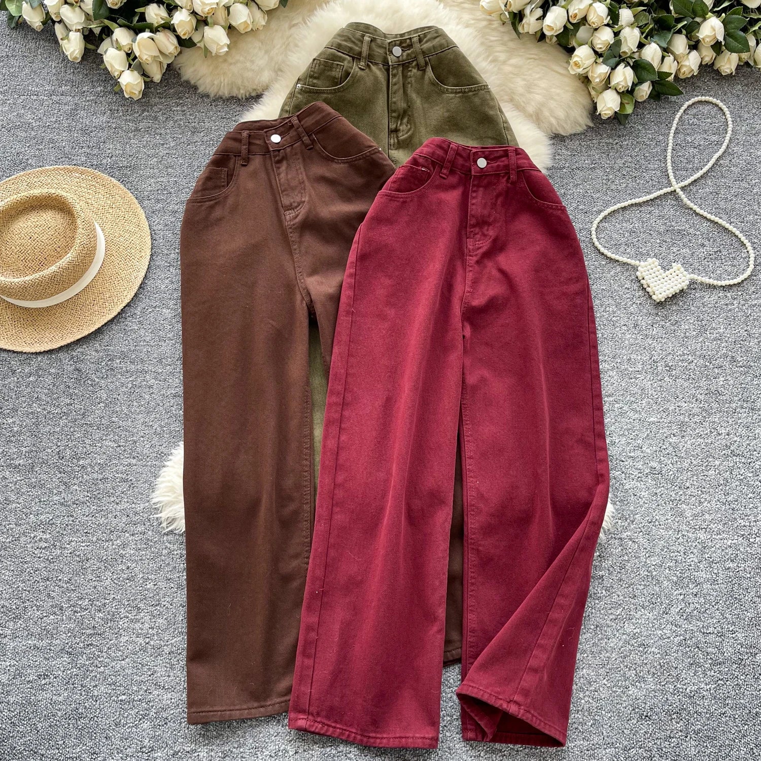 Everyday Jeans Women'S Casual Loose Wide Leg Trousers Vintage Retro Straight Denim Pants Fashion Jeans