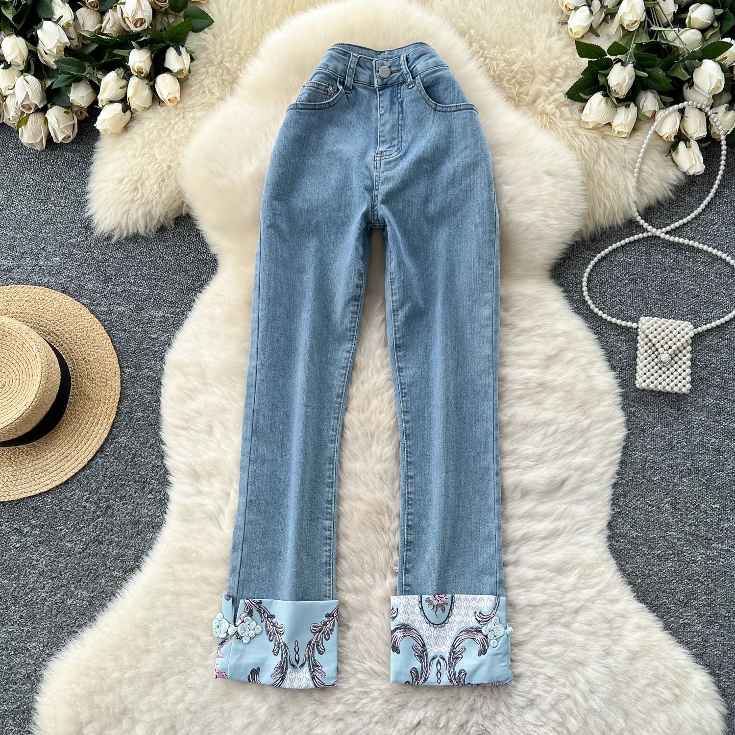 Autumn Vintage Jeans Women Print High Waist Denim Pants Girls Outdoor Pants Wholesale