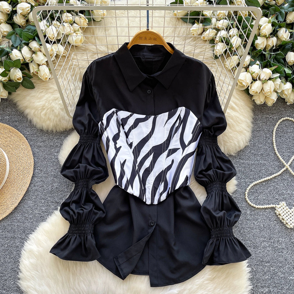 Fall Sweet 2 Piece Set for Women Puff Sleeve Tunic Top And Slim Suit Ropa Wholesale