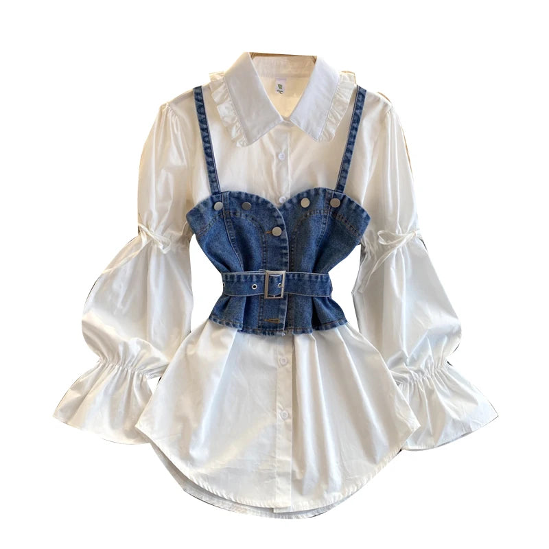 Winter Full Sleeve Denim Shirts Women Solid Casual Blouse Ladies Retro Clothing Clothes Women Wholesale