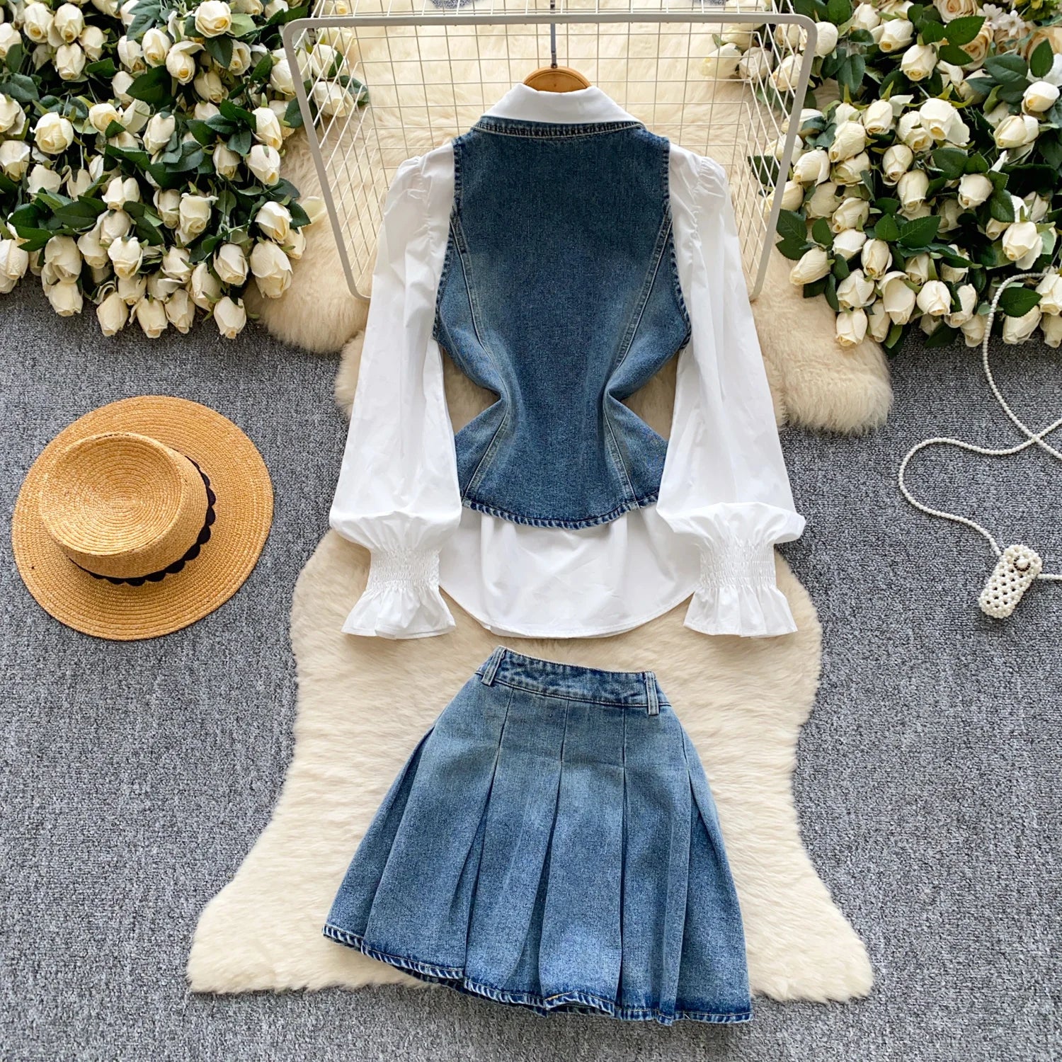 Fall Casual 3 Piece Set for Women Top And Denim Suit Clothing Wholesale
