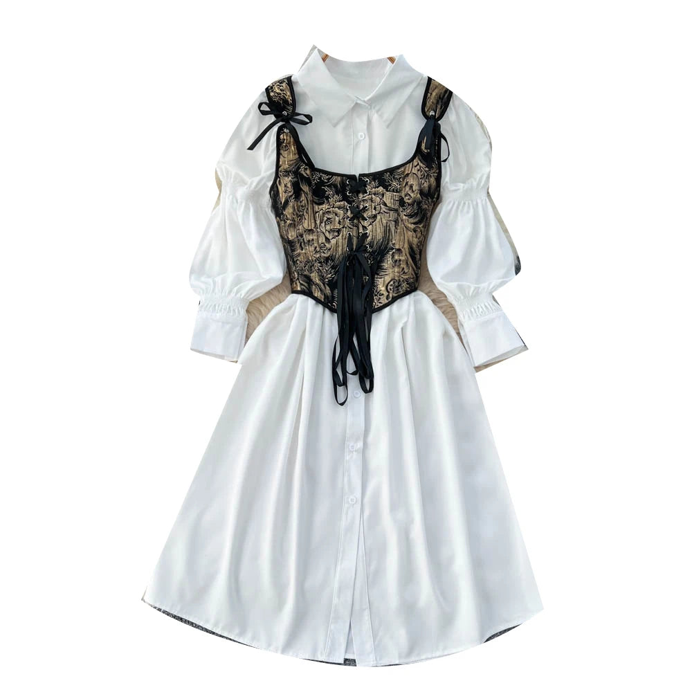 Spring Elegant 2 Piece Set for Women Lantern Sleeve Top And Slim Lace Suit Ropa Wholesale