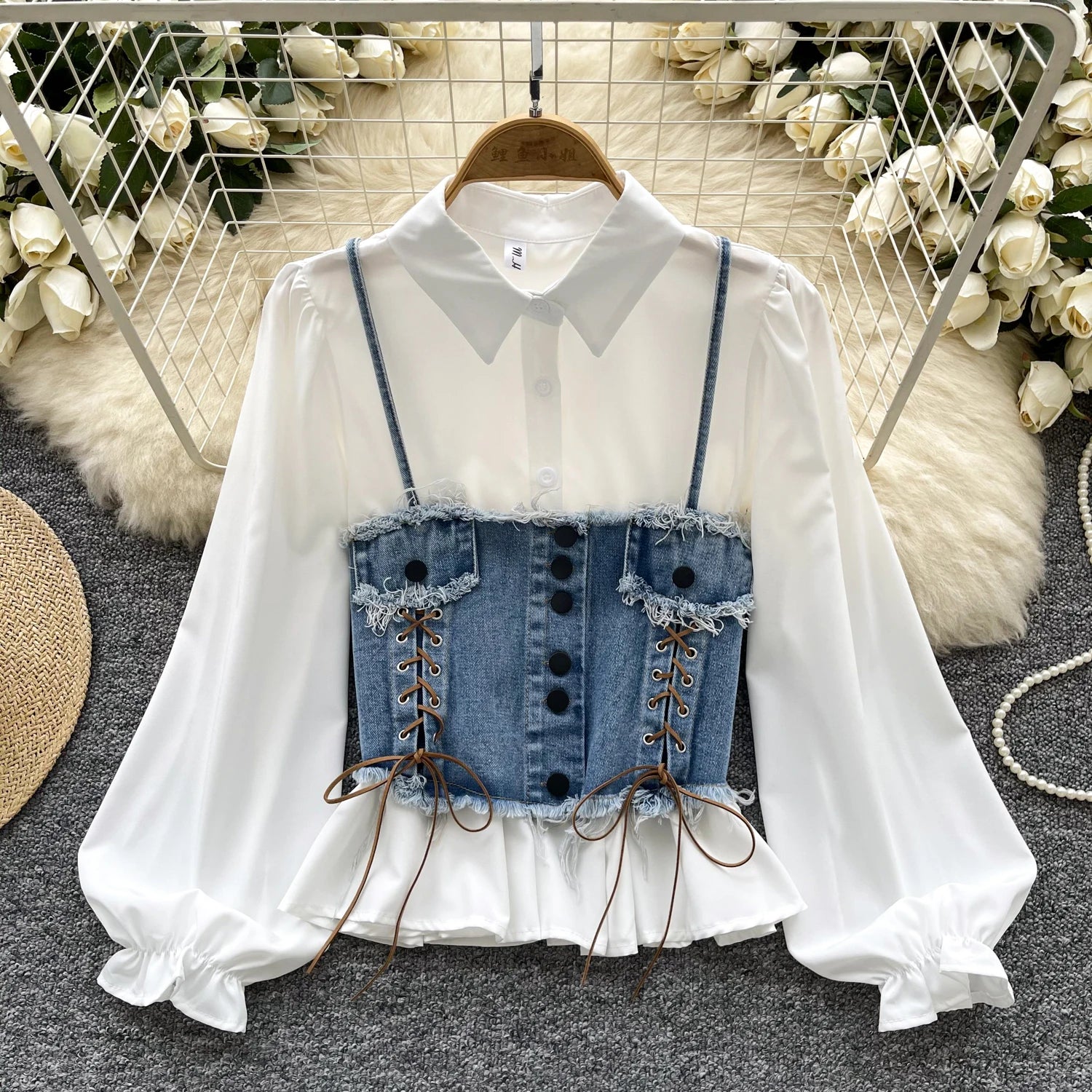 Vintage 2 Piece Set For Women Tunic Bandage Top And Denim Set Clothing Wholesale