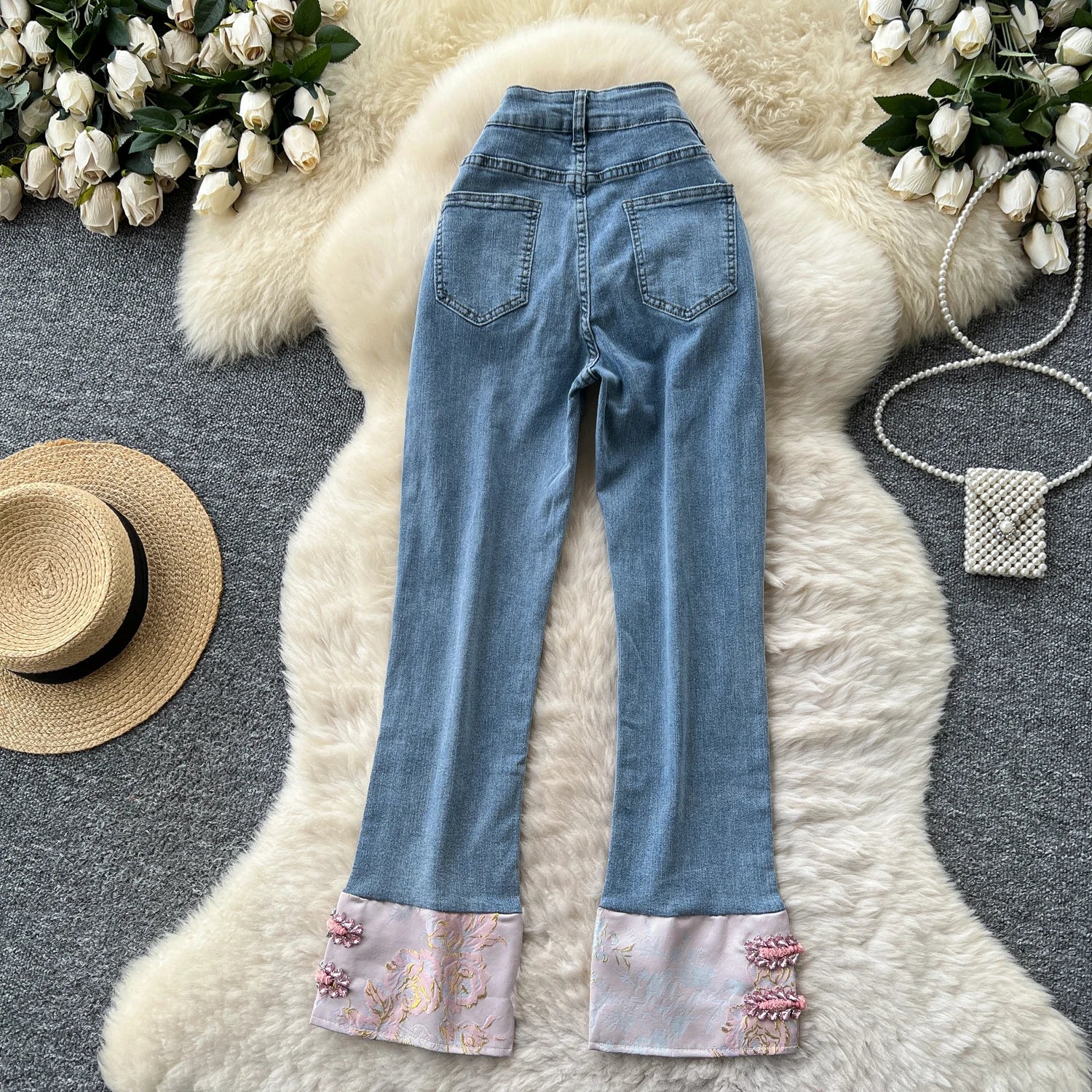 Autumn Diamonds Casual Jeans Women Print High Waist Denim Pants Girls Outdoor Pants Wholesale