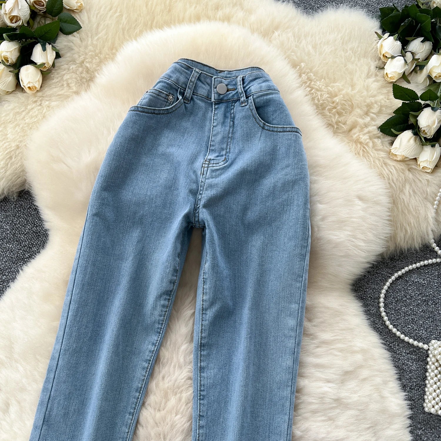 Autumn Vintage Jeans Women Print High Waist Denim Pants Girls Outdoor Pants Wholesale