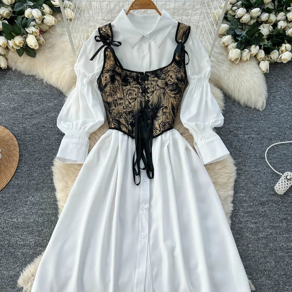 Spring Elegant 2 Piece Set for Women Lantern Sleeve Top And Slim Lace Suit Ropa Wholesale