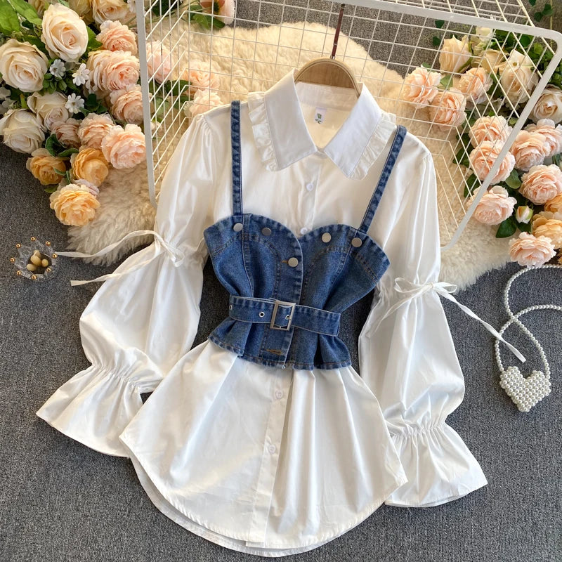 Winter Full Sleeve Denim Shirts Women Solid Casual Blouse Ladies Retro Clothing Clothes Women Wholesale