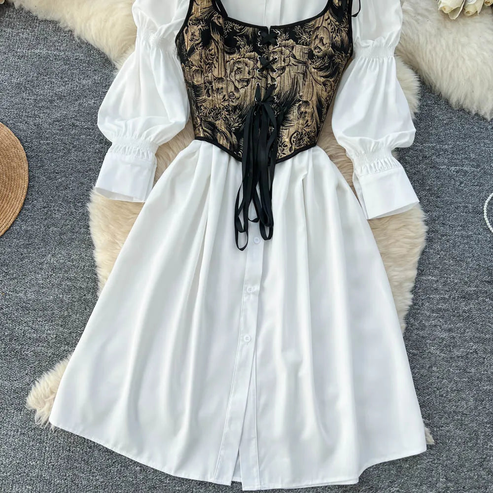 Spring Elegant 2 Piece Set for Women Lantern Sleeve Top And Slim Lace Suit Ropa Wholesale