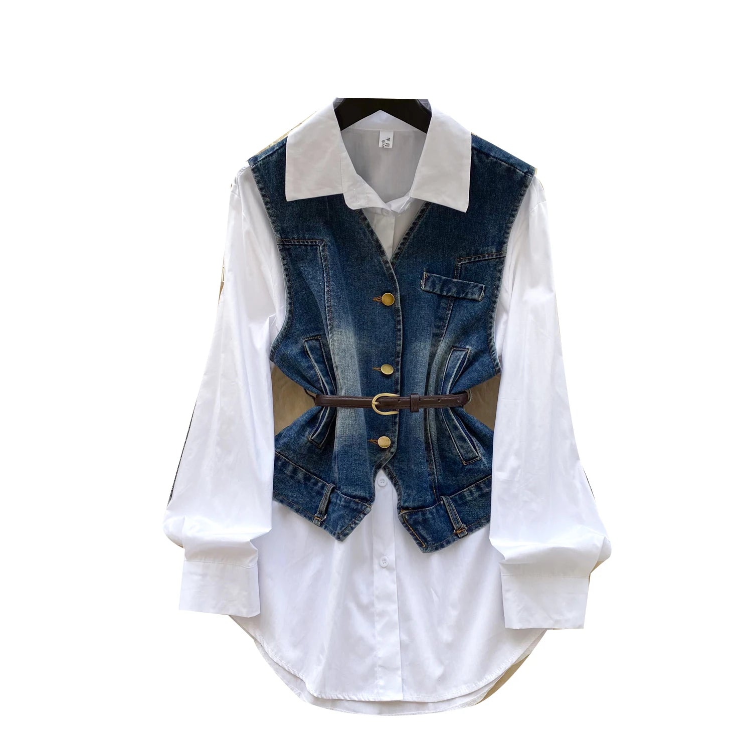 Fall Vintage 2 Piece Set for Women Tunic Top And Slim Denim Suit Ropa Wholesale