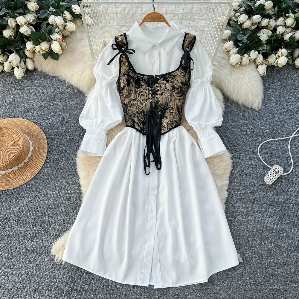 Spring Elegant 2 Piece Set for Women Lantern Sleeve Top And Slim Lace Suit Ropa Wholesale