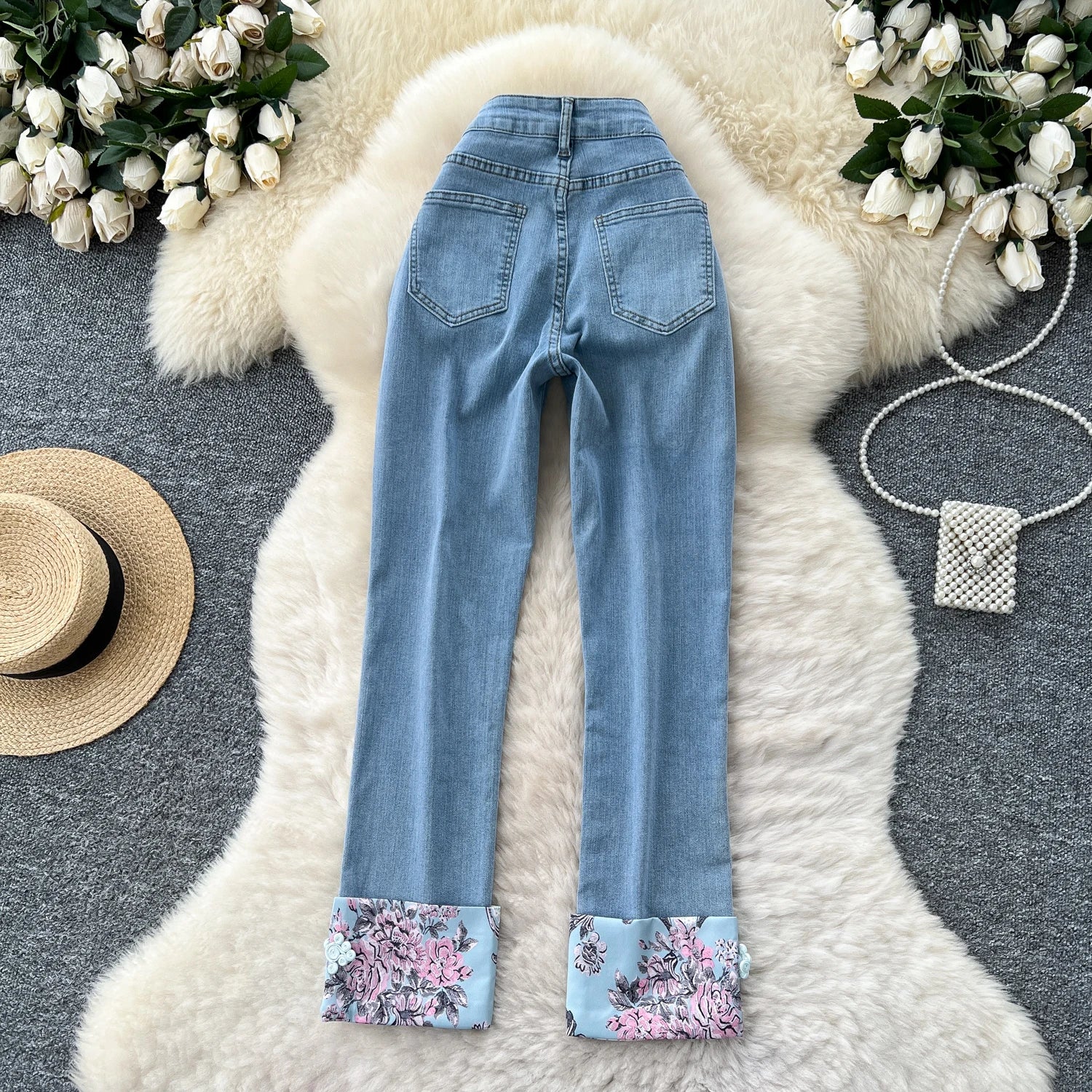 Autumn Vintage Jeans Women Print High Waist Denim Pants Girls Outdoor Pants Wholesale