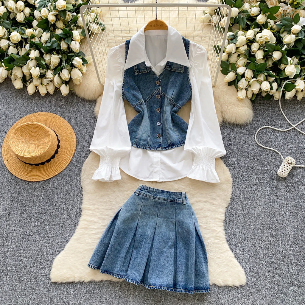 Fall Casual 3 Piece Set for Women Top And Denim Suit Clothing Wholesale