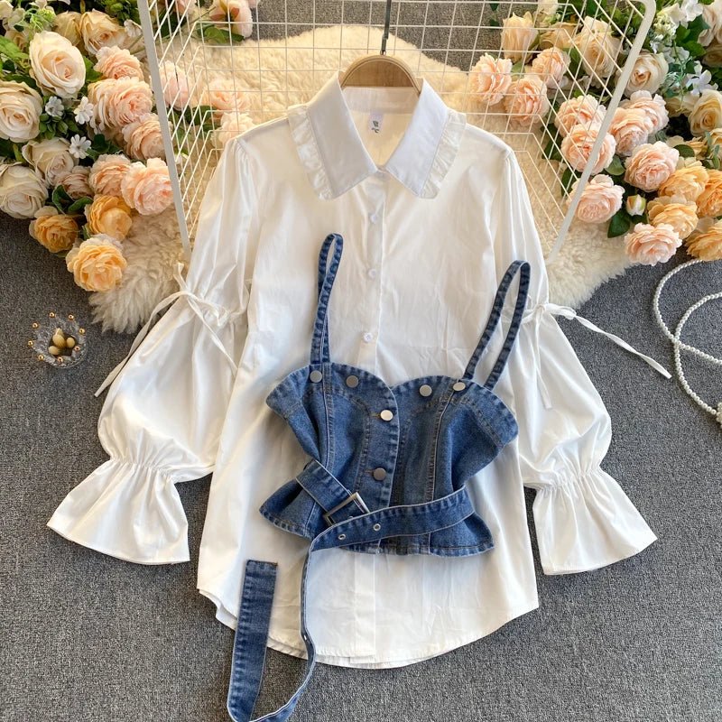 Winter Full Sleeve Denim Shirts Women Solid Casual Blouse Ladies Retro Clothing Clothes Women Wholesale