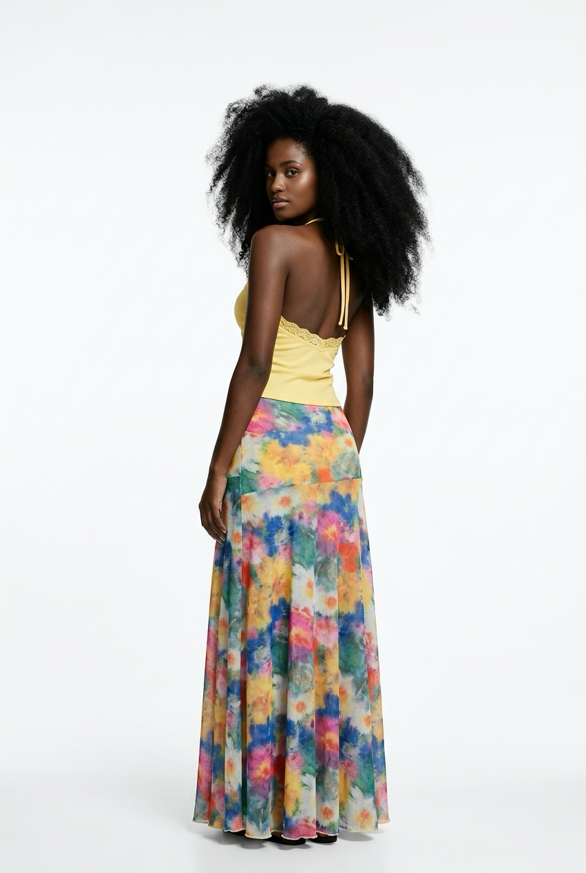 Elegant Chic halter mesh A-line dress, slim party high street evening dress, clothing two-piece set