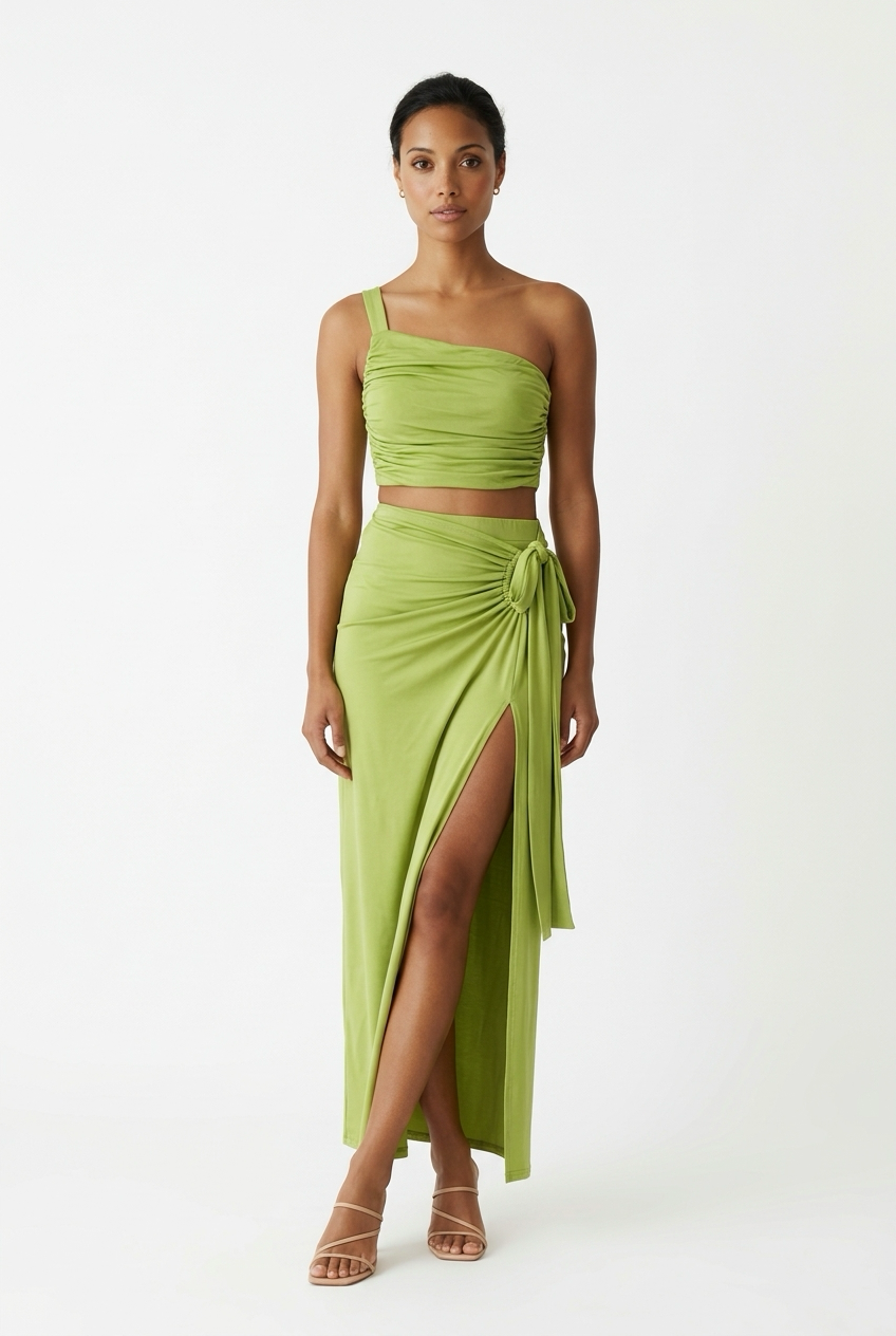 A stylish two-piece set of a split hollow-out slim slip dress and a casual beach party-ready vintage dress, perfect for women’s summer fashion.