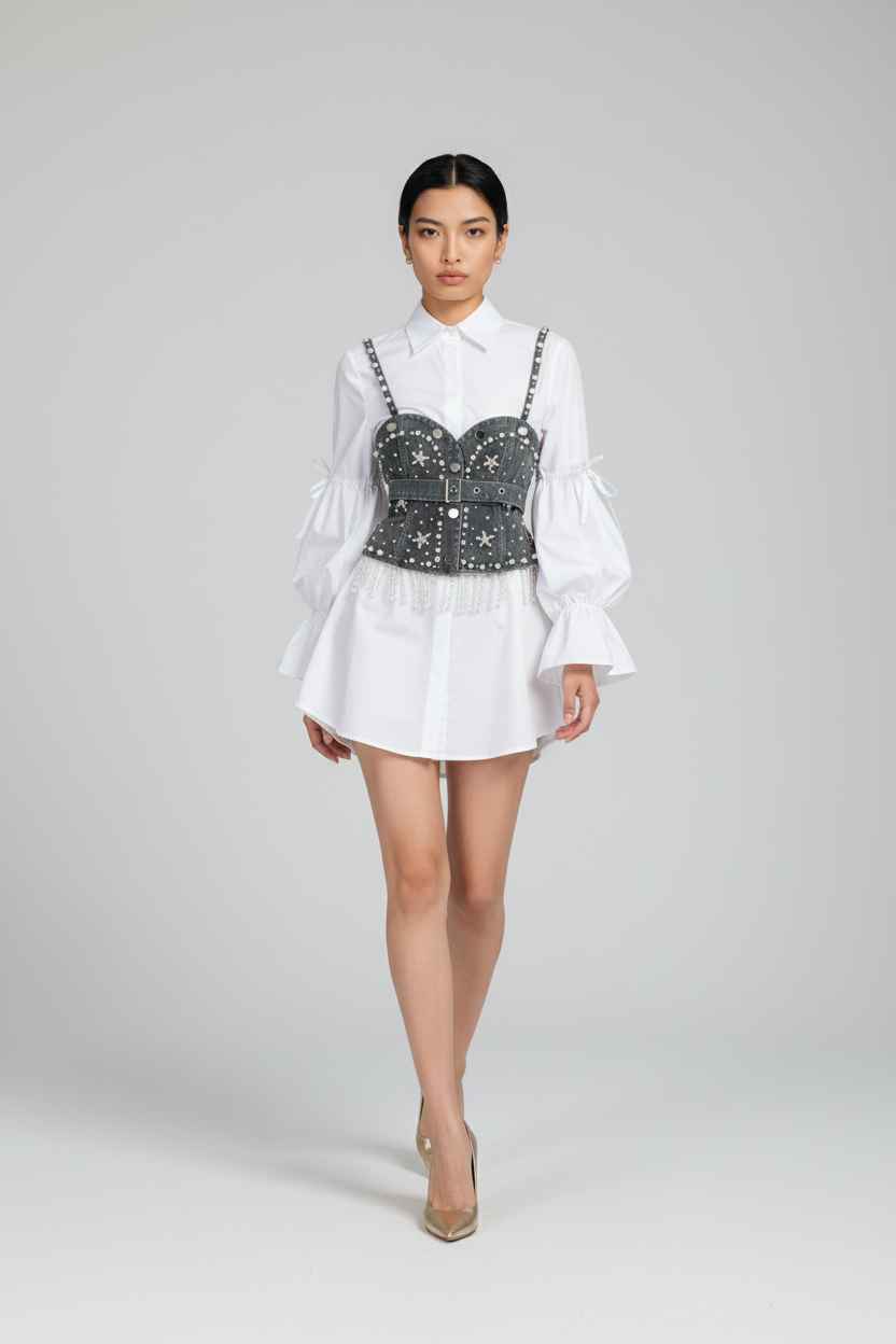 Women Sets Blouse Dress Denim Vest Motor Bike