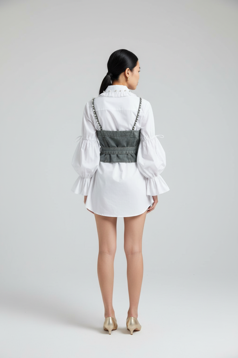 Women Sets Blouse Dress Denim Vest Motor Bike