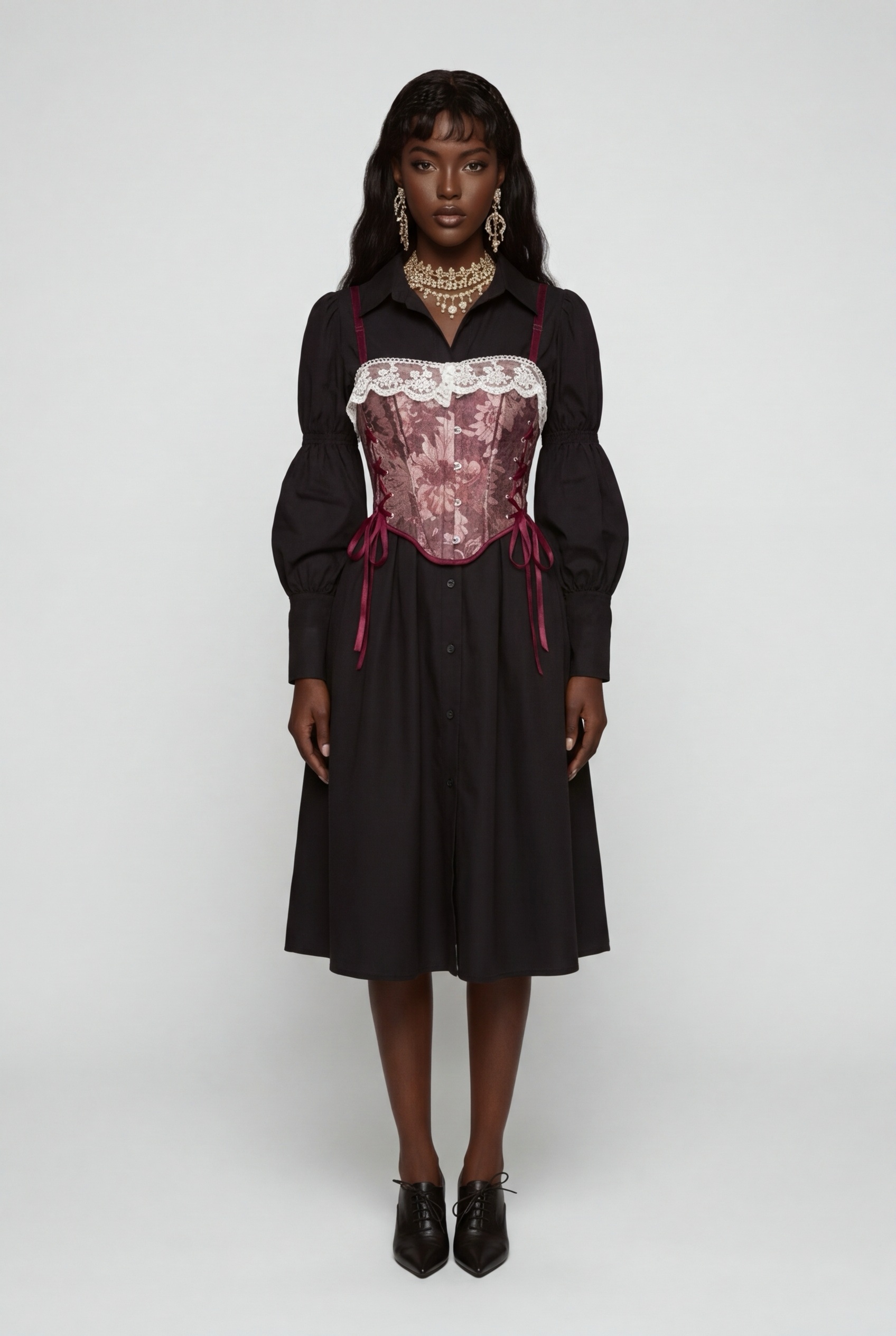 Retro Bubble Sve irt Dr Women's Spring White Collar Waist Cinched A-Line