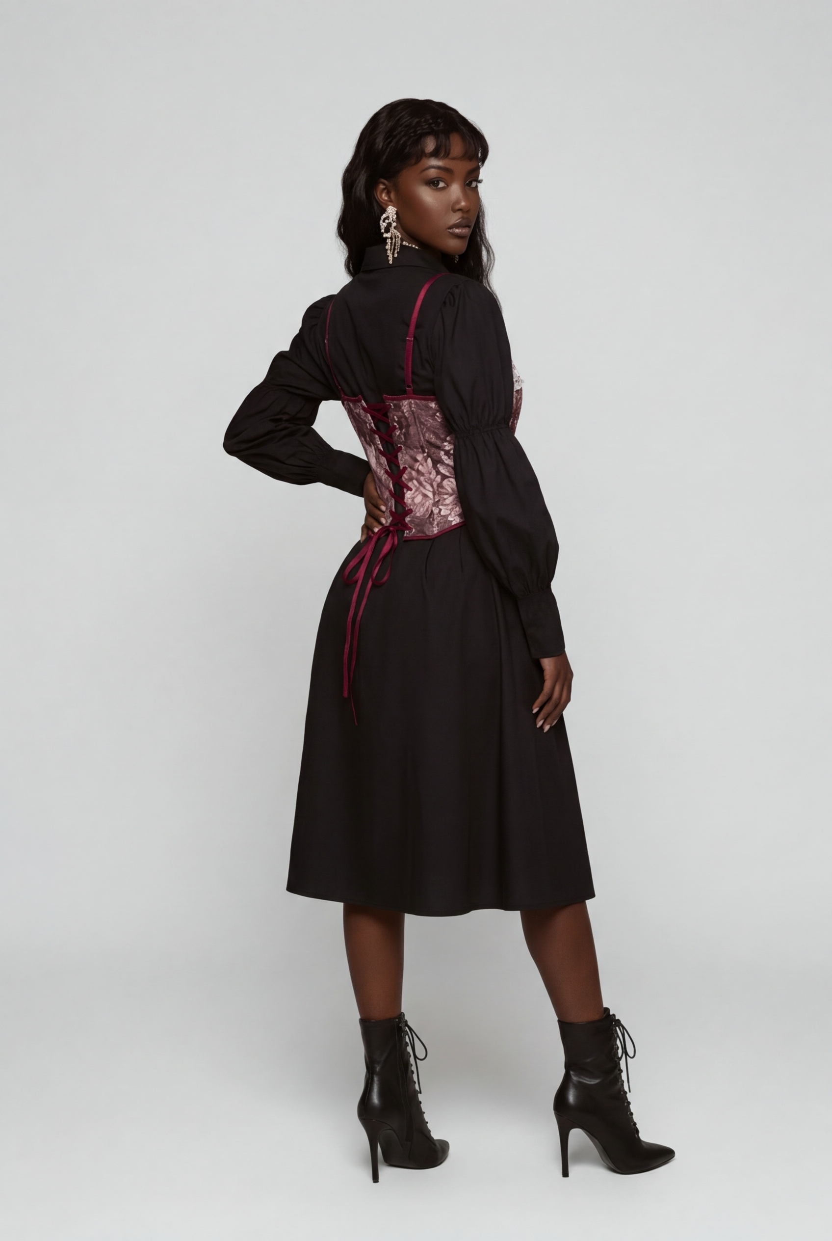 Retro Bubble Sve irt Dr Women's Spring White Collar Waist Cinched A-Line