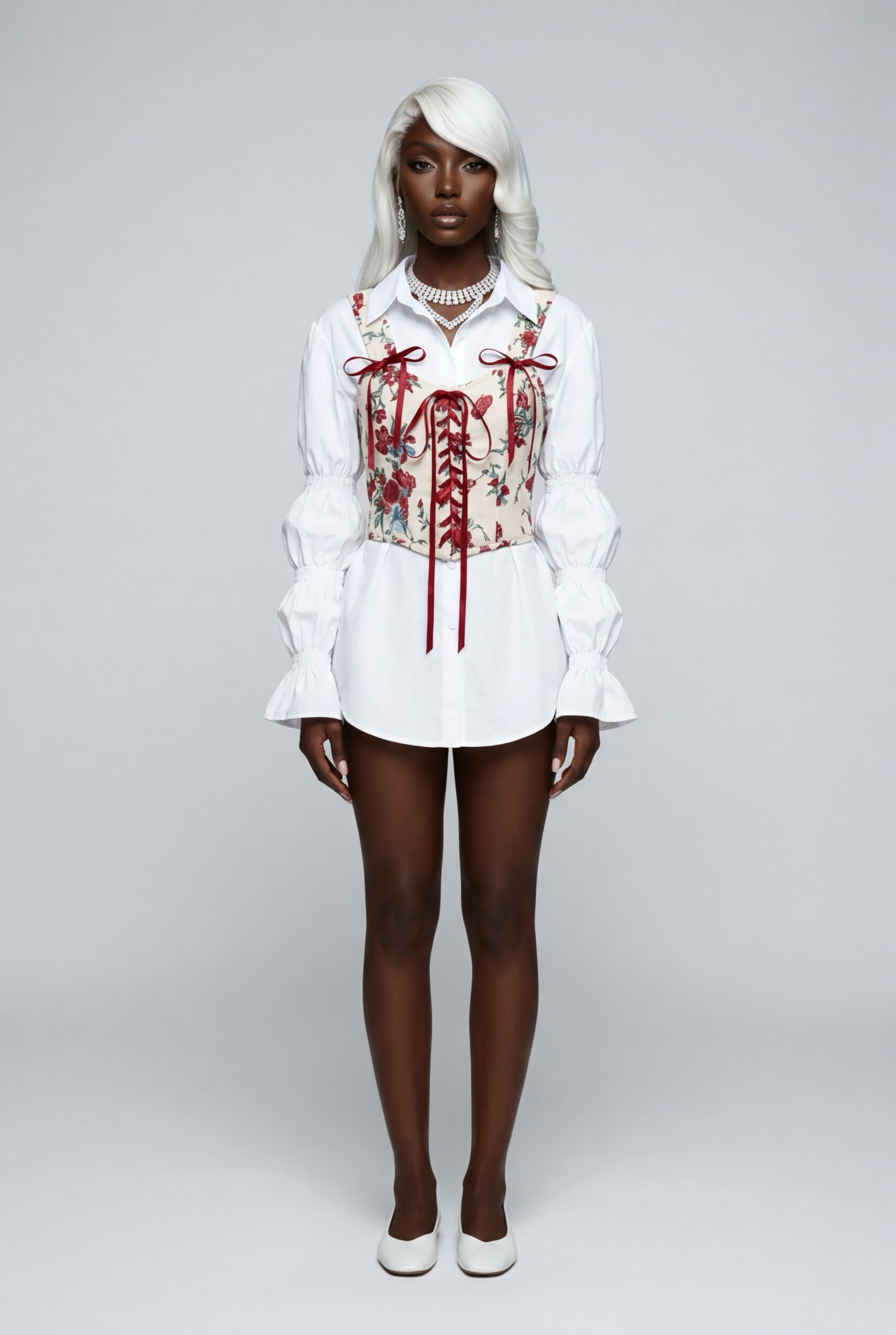 Vintage Shirt Sets Women Lapel Puff Sleeves Loose Top+Lace Up Print Camis Fashion Vacation Retro Blouse