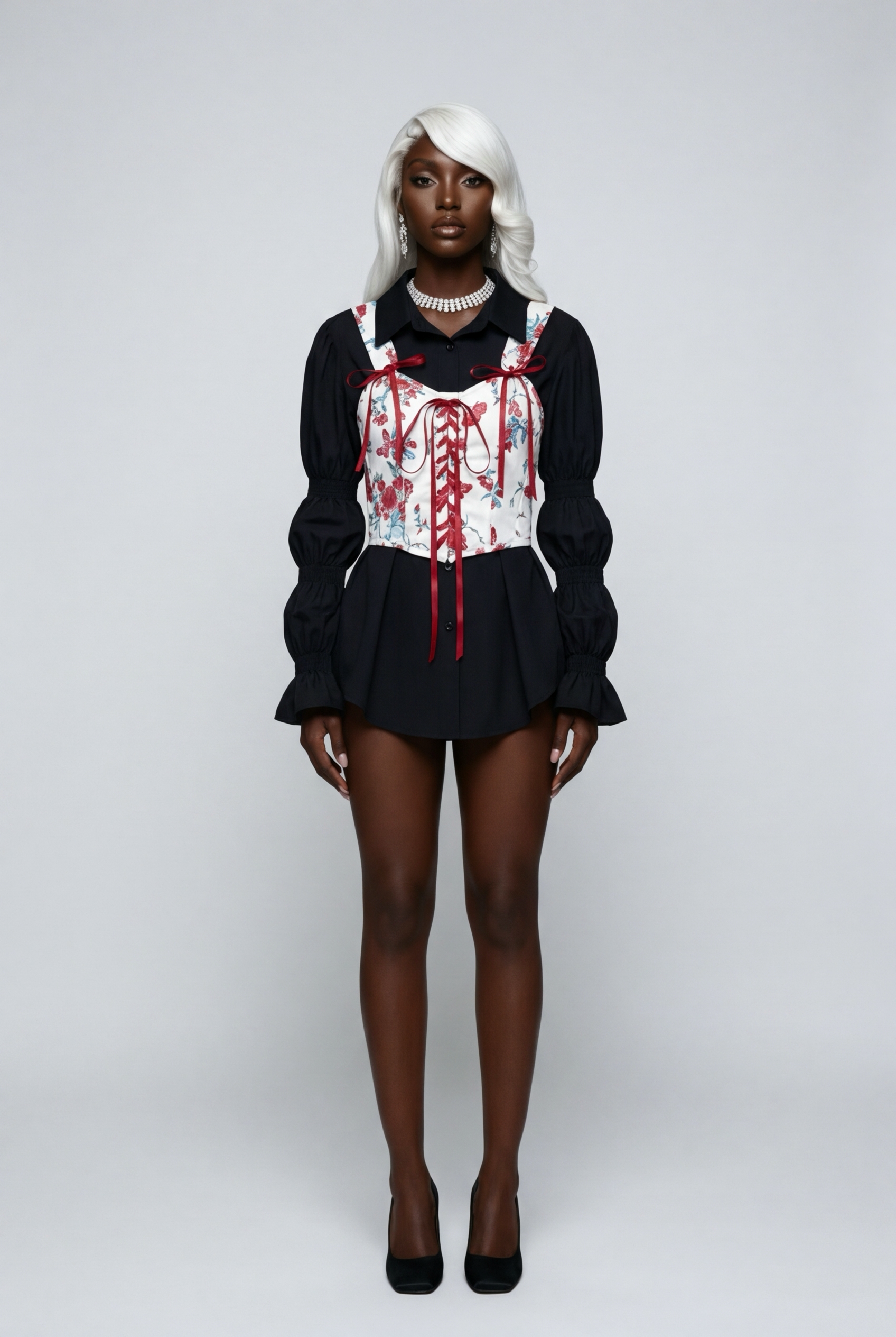 Vintage Shirt Sets Women Lapel Puff Sleeves Loose Top+Lace Up Print Camis Fashion Vacation Retro Blouse