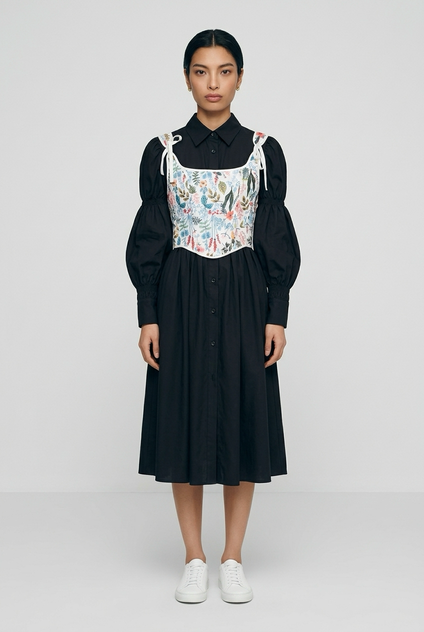 Women's Lantern Sve irt And Belted Vest Two-Piece Set Slimming