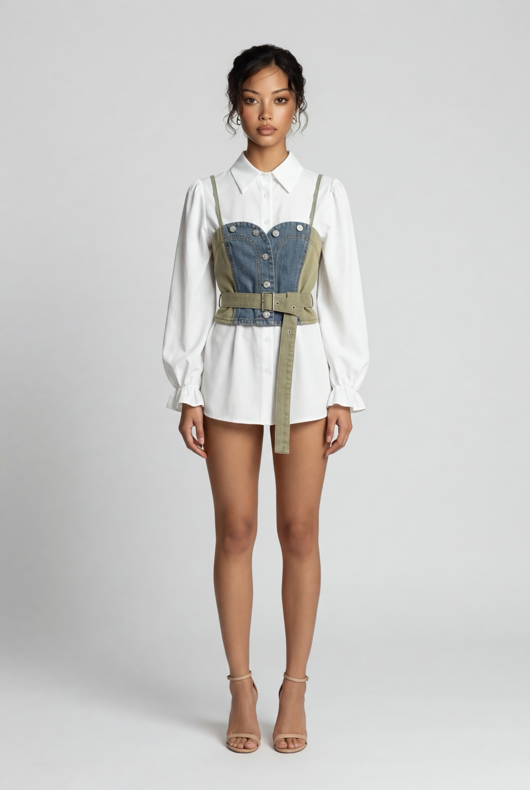 A stylish and versatile women’s denim tank top set with a retro design