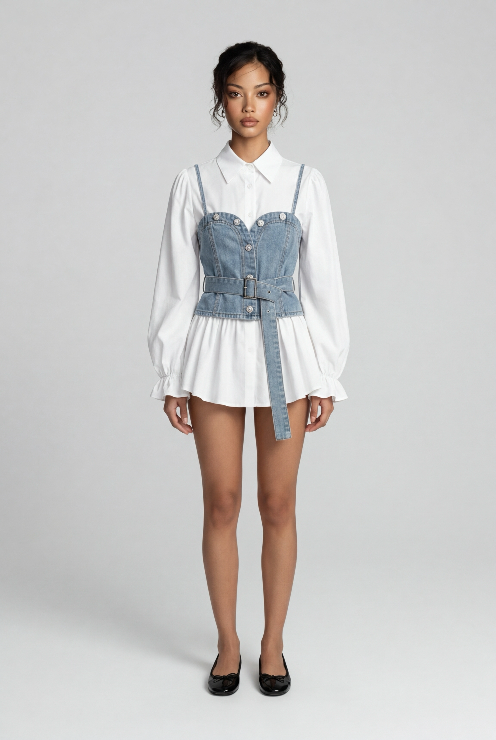 A stylish and versatile women’s denim tank top set with a retro design