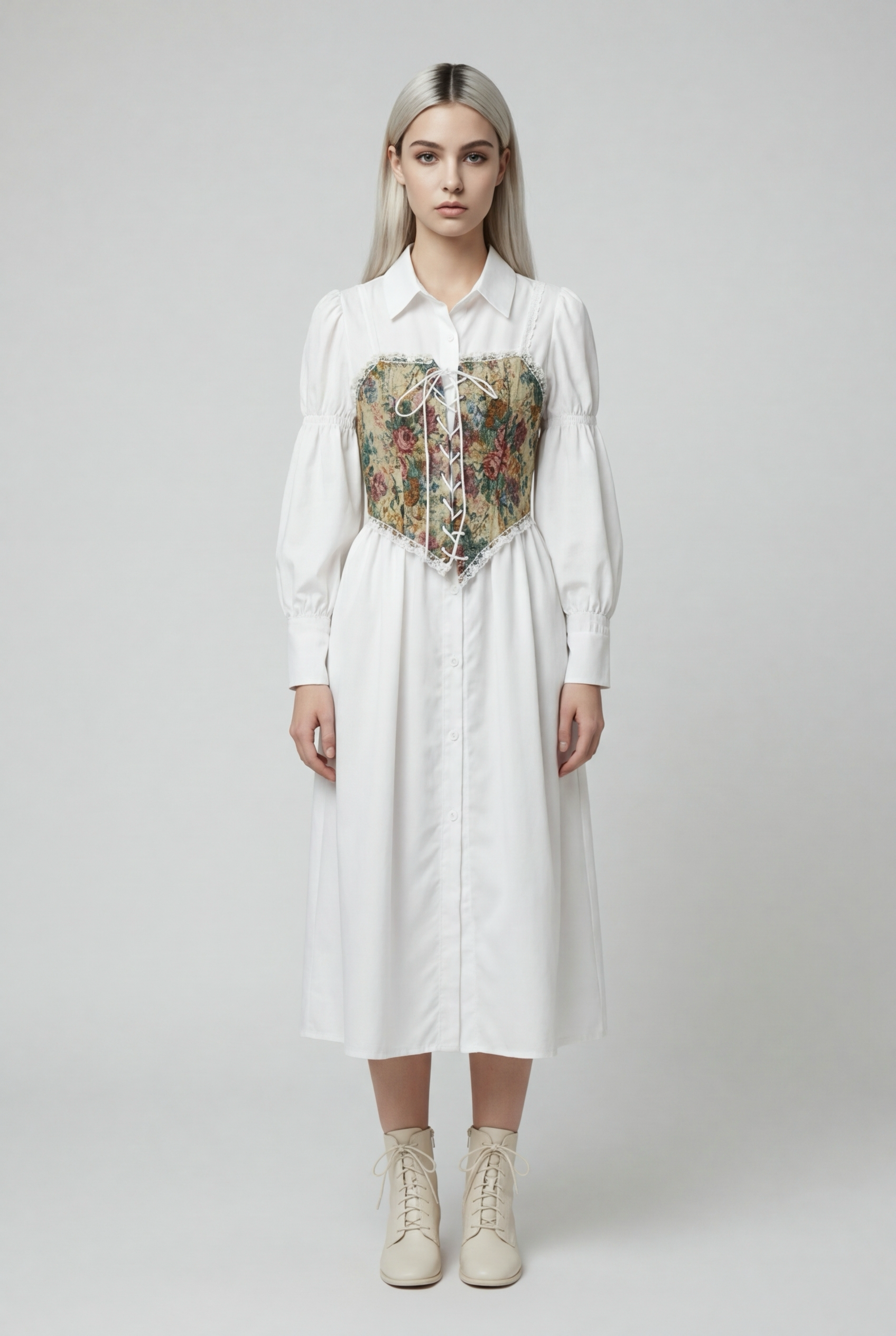 Women’s Fashion Two-Piece Set: Court Sle Bubble Single Button Irregular Strap Print Vest