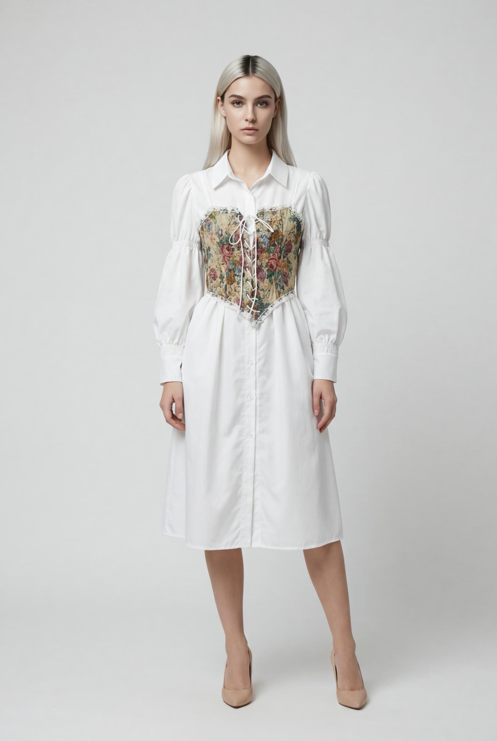 Women’s Fashion Two-Piece Set: Court Sle Bubble Single Button Irregular Strap Print Vest