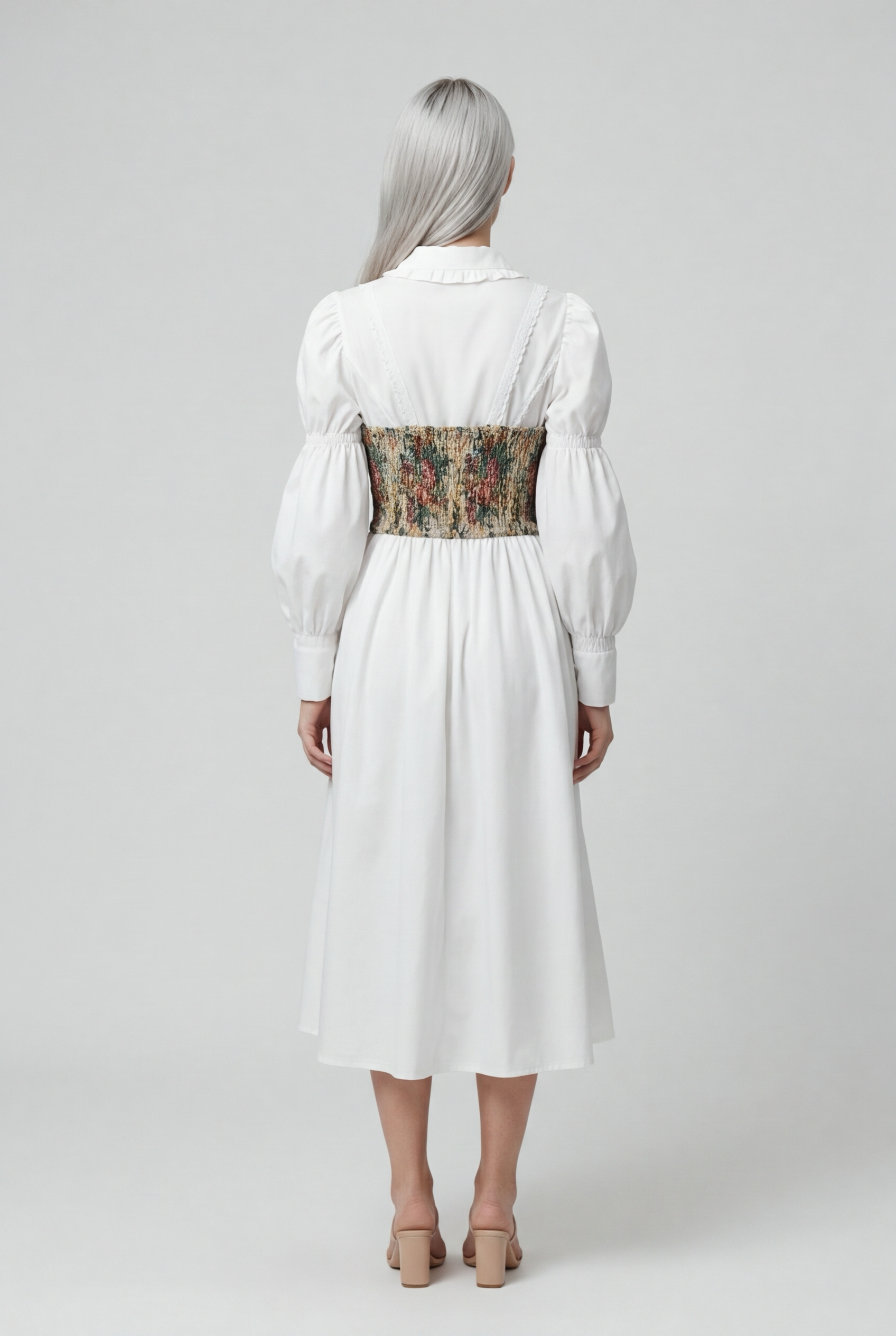 Women’s Fashion Two-Piece Set: Court Sle Bubble Single Button Irregular Strap Print Vest