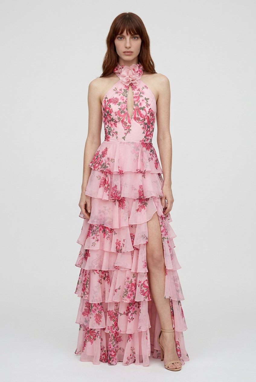 A stylish two-piece women’s swimsuit with push-up straps and a halter design