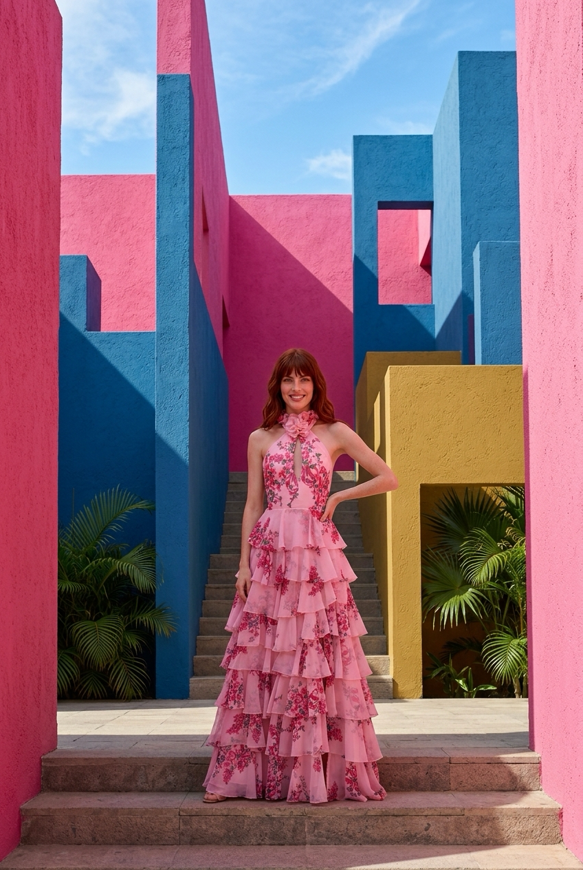 A stylish two-piece women’s swimsuit with push-up straps and a halter design