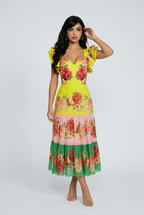 Floral printed ruffle bikinis with strappy bandage straps