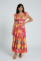 Floral printed ruffle bikinis with strappy bandage straps