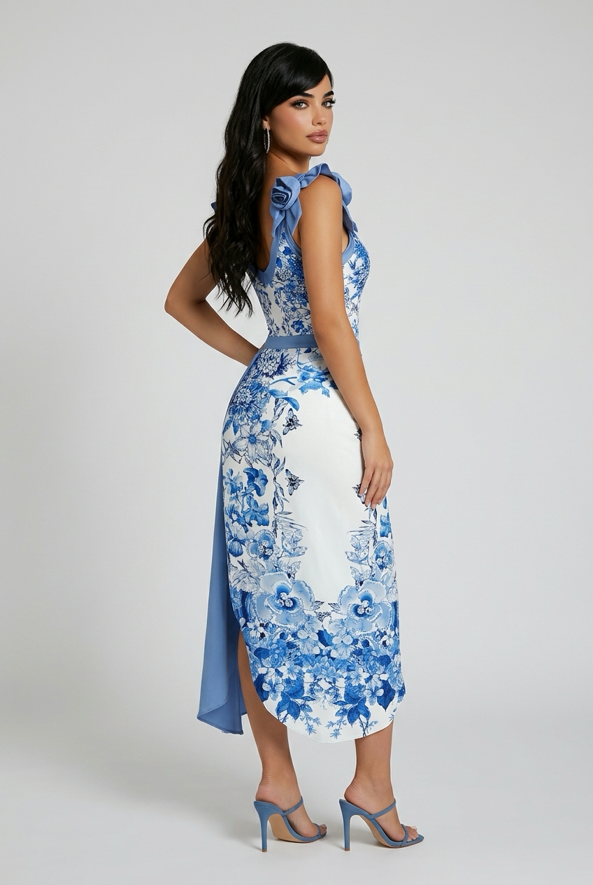 Floral printed ruffle bikinis with strappy bandage straps